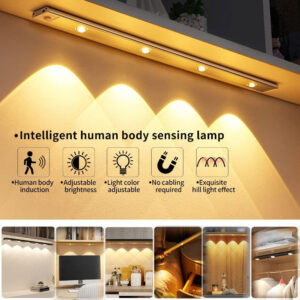 Lampe LED Intelligente 4 LED 60 CM - Détecteur de Lumière & Mouvement - Rechargeable - Fixation Magnétique