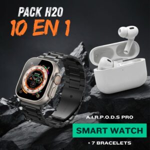 Pack H20 Smartwatch 10-en-1 - Montre Connectée + Écouteur Bluetooth +  7 Bracelets + Coque de Protection – Édition Premium