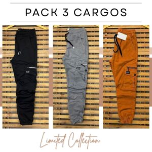 Pack 3 Pantalons Cargo - (Noir, Camel, Gris Chiné) REF0051